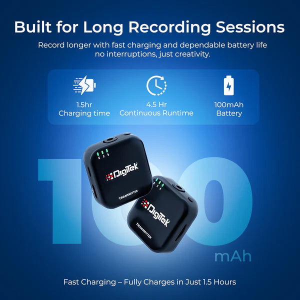Digitek (DWM 101 Mini) 2-in-1 Wireless Microphone, 2.4G Mic for iOS/Android, DSLR, PC/Laptop, 80m Range, TF Card Recording, 4.5hr Battery, Real-Time Monitoring, Ideal for Vlogging, Streaming, Meetings Digitek (DWM 101 Mini) 2-in-1 Wireless Microphone, 2.4G Mic for iOS/Android, DSLR, PC/Laptop, 80m Range, TF Card Recording, 4.5hr Battery, Real-Time Monitoring, Ideal for Vlogging, Streaming, Meetings